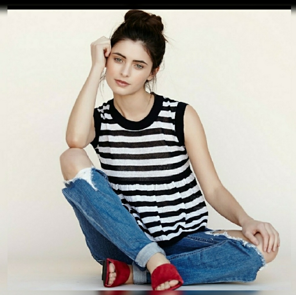 Striped Crop Ruffle Sleeveless Tank